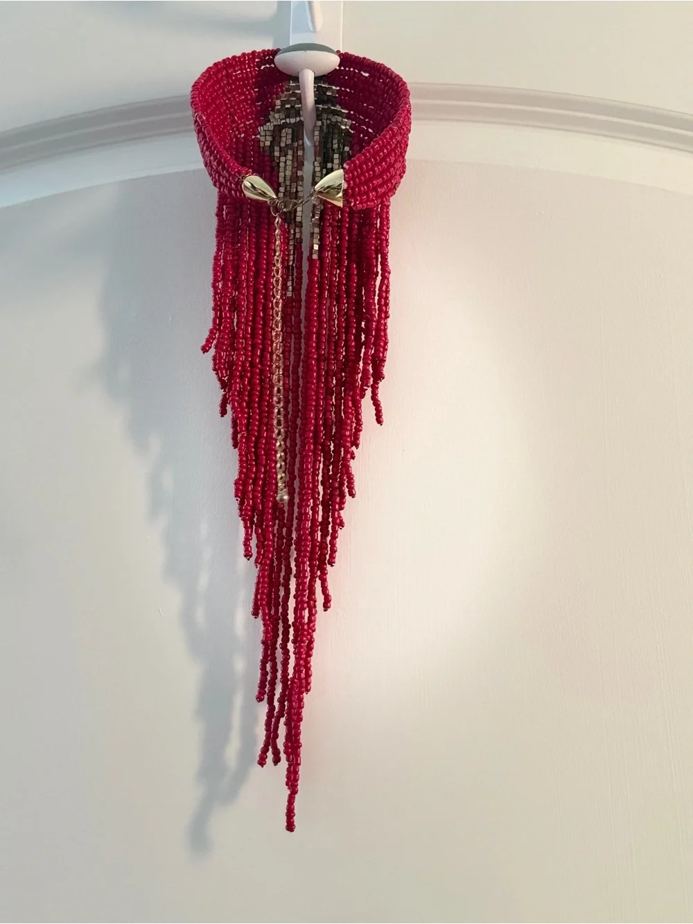 Beautiful Handmade Pink Beaded Fringe Statement Necklace - Designer Style